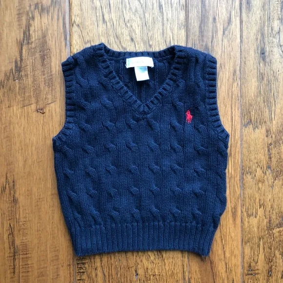 Little Boys Ralph Lauren argyle navy blue sweater vest, 9 months.. - Picture 1 of 3